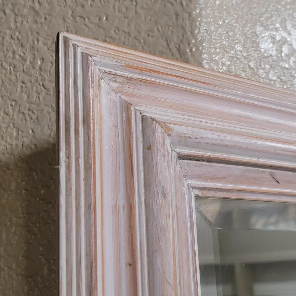 Large Pottery Barn Wall Mirror Whitewashed Mango Wood Farmhouse Coastal Decor